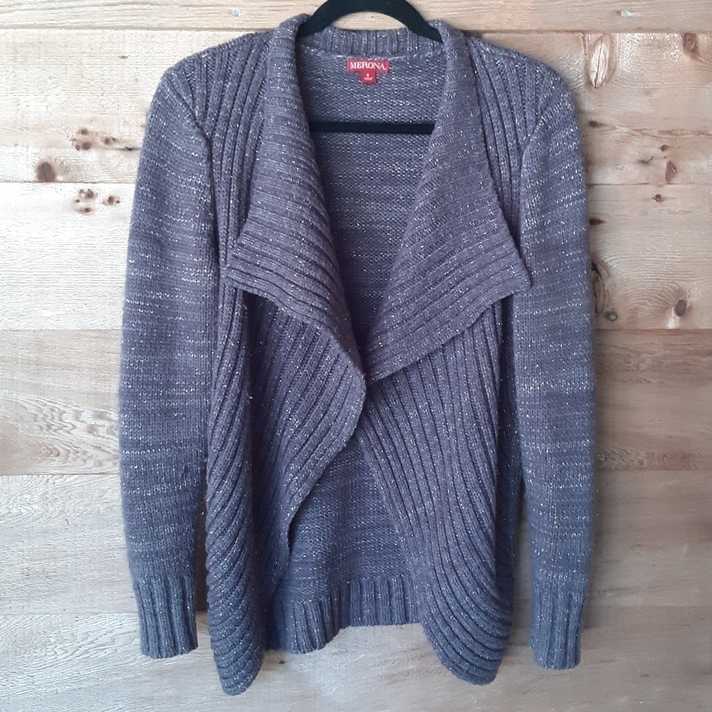 Merona Charcoal Gray and Metallic Open Cardigan Sm